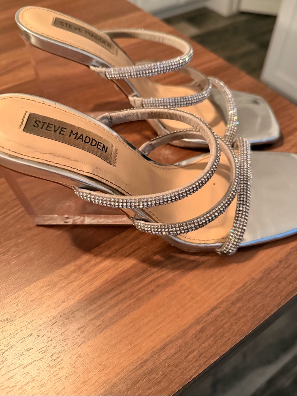 Steve Madden Silver Rhinestone Strappy Stiletto Heels